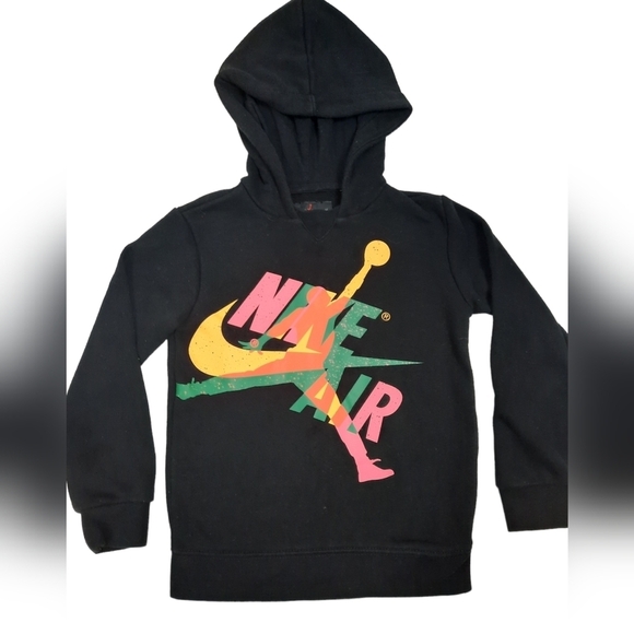 Jordan Retro Hoodie Sweatshirt Black & Neon Streetwear Size 4T Toddler Unisex - Picture 1 of 5